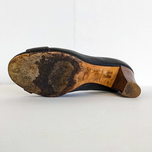 Chloe Black Heels with Gold Buckle and Wooden Heel - Picture 13 of 15